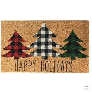 Farmhouse Living Holiday Plaid Christmas Tree Coir Doormat -